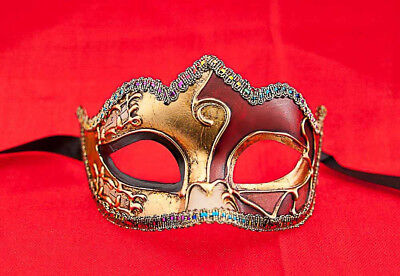 Mask from Venice Colombine IN Tip Art Deco Red And Golden For Fancy Dress 695