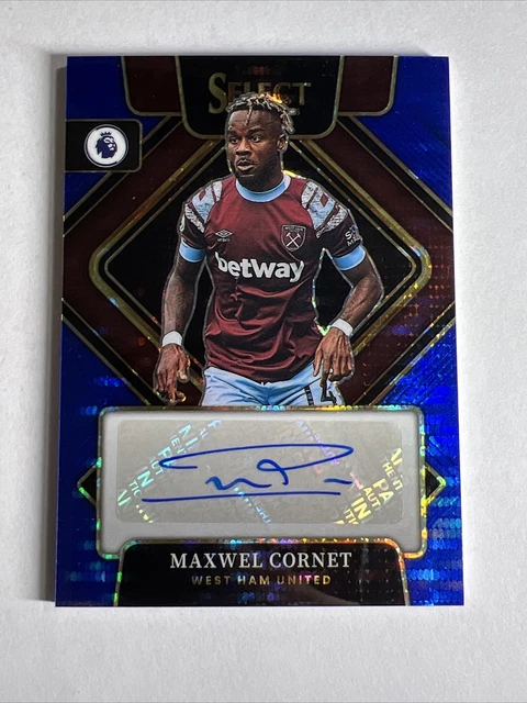 2022-23 Panini Select EPL Maxwell Cornet Auto SS-MCT Blue Pulsar Prizm West Ham