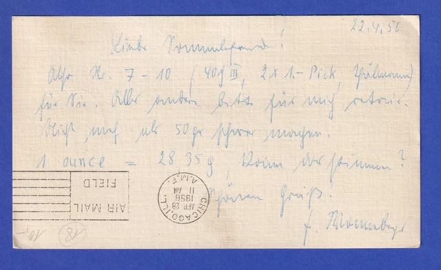 DDR Lp-Karte ab Berlin befördert mit LH-Erstflug 27.4.56 HAMBURG-CHICAGO