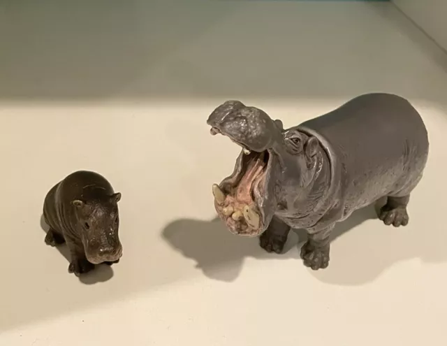 Schleich Hippo Open Mouth Figure Retired 1996 & Baby Hippo