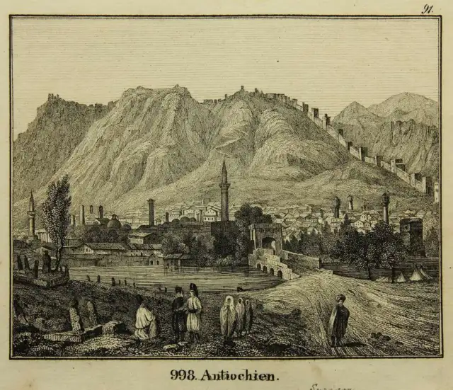 DROESSE (19.Jhd), Antiochien am Orontes, Radierung Romantik Landschaft 1800-1849