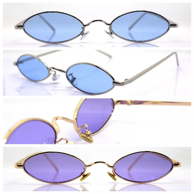 OCCHIALI DA SOLE uomo donna ovale piccolo oro argento blu viola cosplay fashion