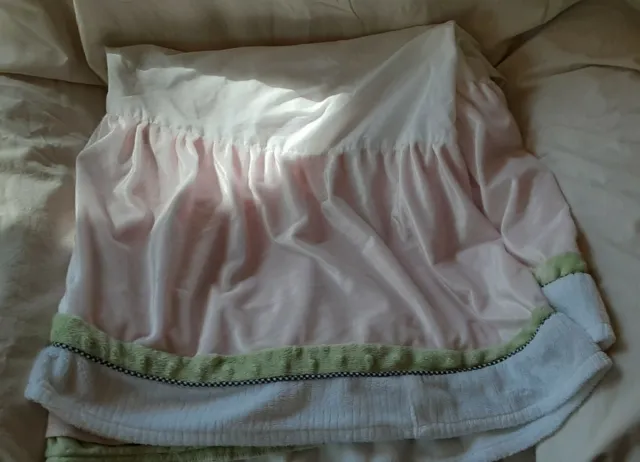 Kidsline Pink White Green Nursery Crib Skirt Ladybug Dragonfly Velour Chenille