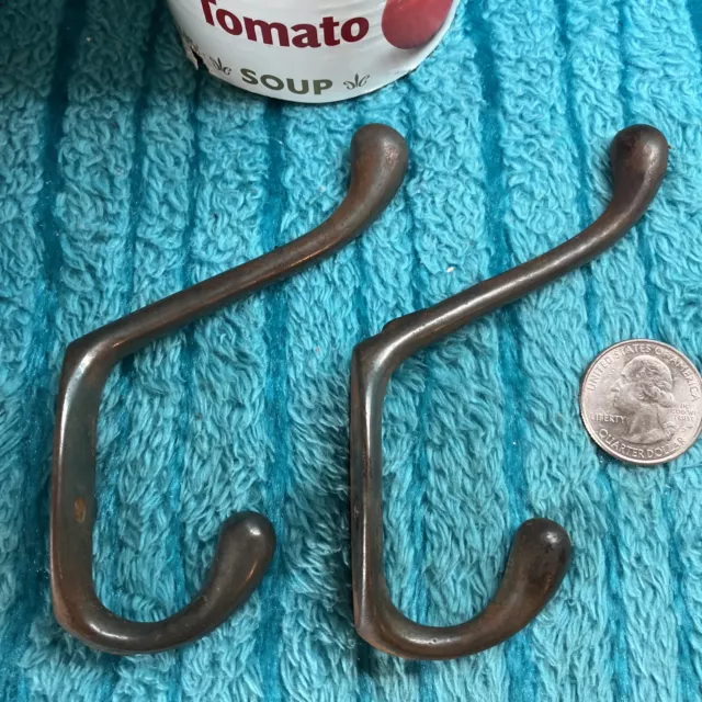 2 Matching 1900s Primitive Country Antique Cast Bronze Iron Forged Coat Hooks