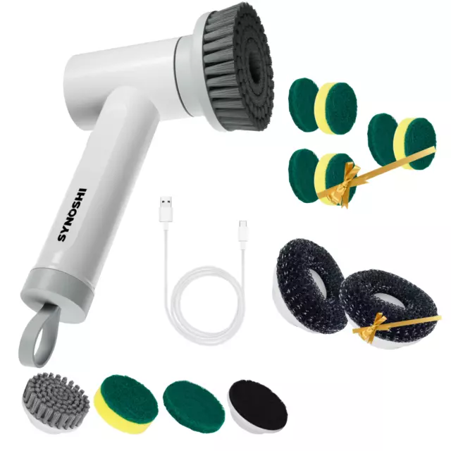 ! KITCHEN SET | Synoshi® | Electric Spin Scrubber with 2 Steel & 6 Sponge Heads