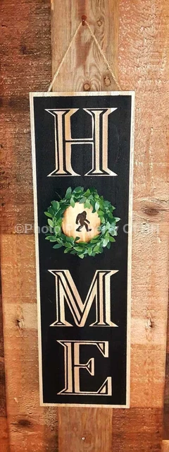Large Sasquatch Bigfoot HOME Sign Primitive Rustic Wooden Bigfoot Welcome Sign