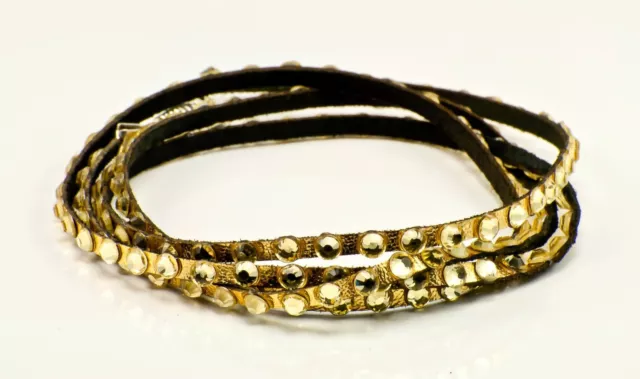 Gold Leather Multi Wrap Bracelet With Gold Swarovski Crystals