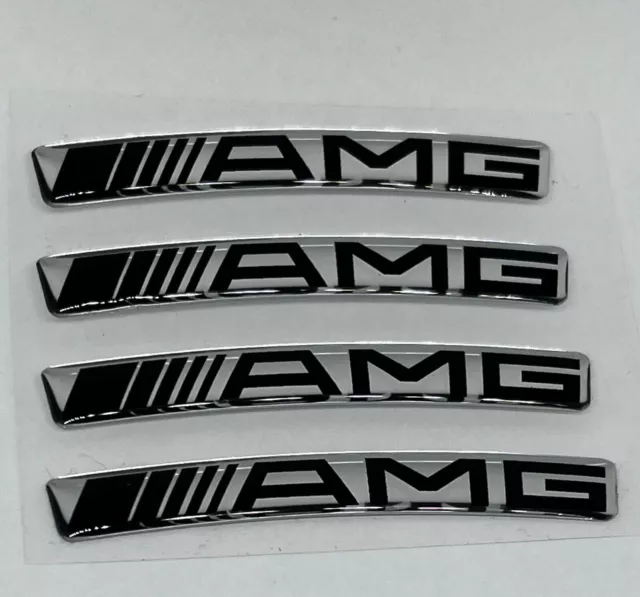 4 Stück x Mercedes AMG Aufkleber in Silber für 16"-20" Felgen (73x10mm) 3D...