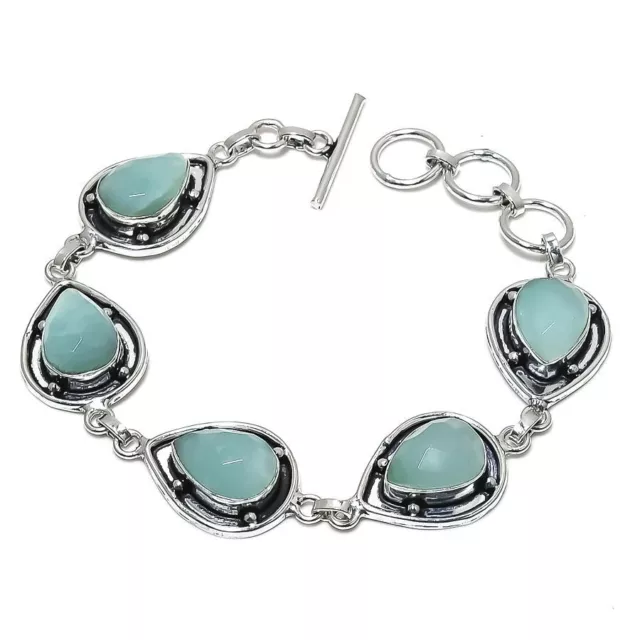 Amazonite Gemstone 925 Sterling Silver Handmade Jewelry Bracelet Sz 7-8"