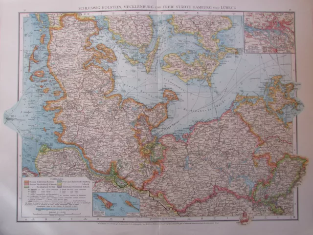 1893 Schleswig-Holstein Mecklenburg Hamburg Lübeck - 55x42 cm alte Karte old map