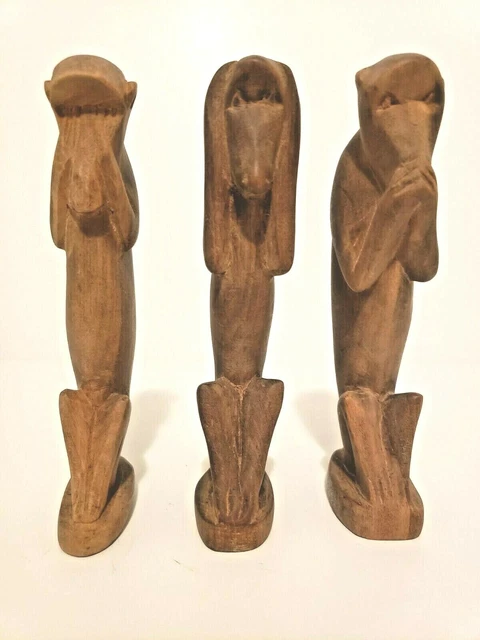 Vintage See, Hear and Speak No Evil Monkeys   Carved in  Besmo  Kenya   3153