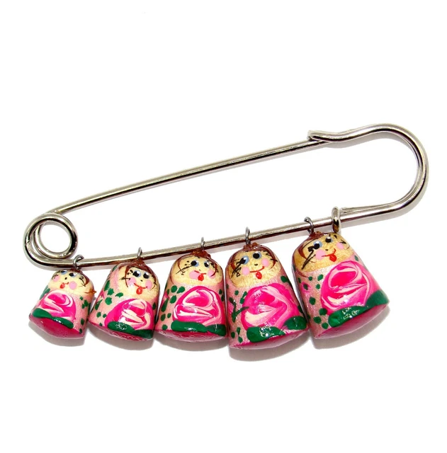 Broche originale peinte main Poupées russes - Matriochkas rose - Broche