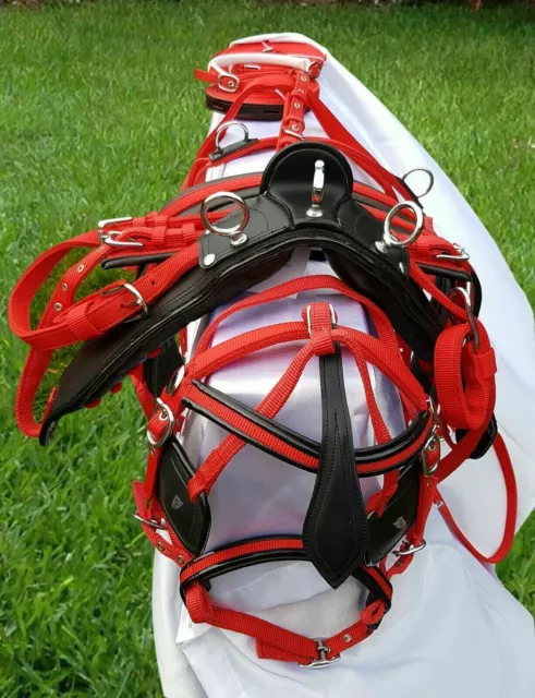 Nylon Driving Harness Set Two Tone Red/ Black For Single Horse In All Sizes