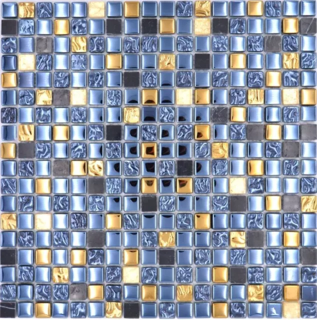 Glasmosaik Naturstein Mosaikfliese schwarz anthrazit gold Badezimmer Küche  ...