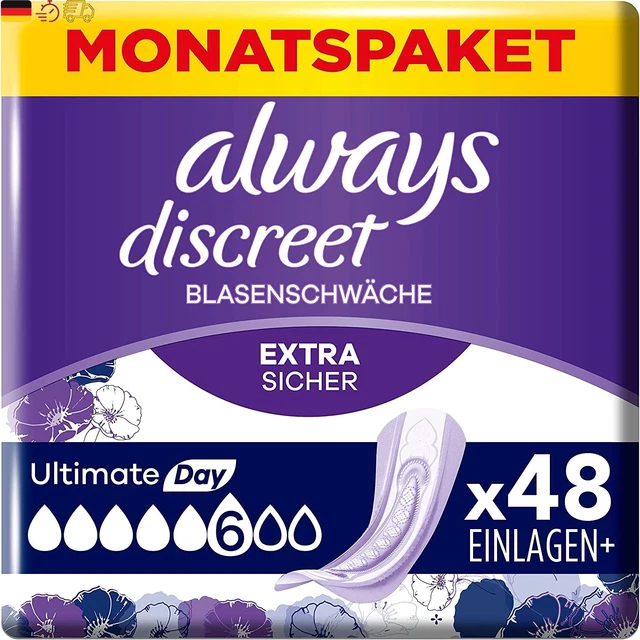 Always Discreet Inkontinenzeinlagen Ultimate Day, 48 Binden (4 X 12 Stück) Für D