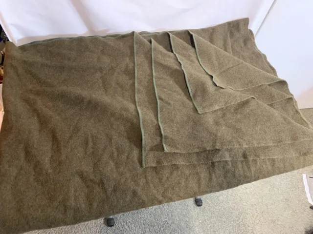 Vintage Military OD Green Heavy Wool Blanket Flame Resistant 90"x 66" Green USGI