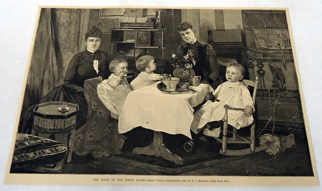 1889 Rivista Incisione ~ Babes Di The White House, Benjamin Harrison's Famiglia