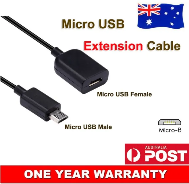 Micro USB Male to Female Extension Cable Data Sync Power Charger Adapter Cord au