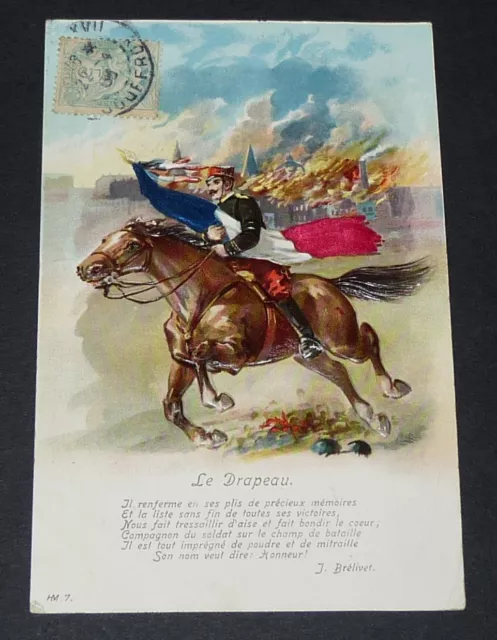 Cpa Carte Postale 1909 France Militaria Le Drapeau Armee Francaise Cavalier