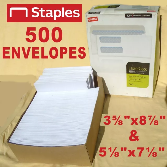 373 Staples Laser Check #9 Double-Window Envelopes 3⅝"x8⅞", White + 127 More