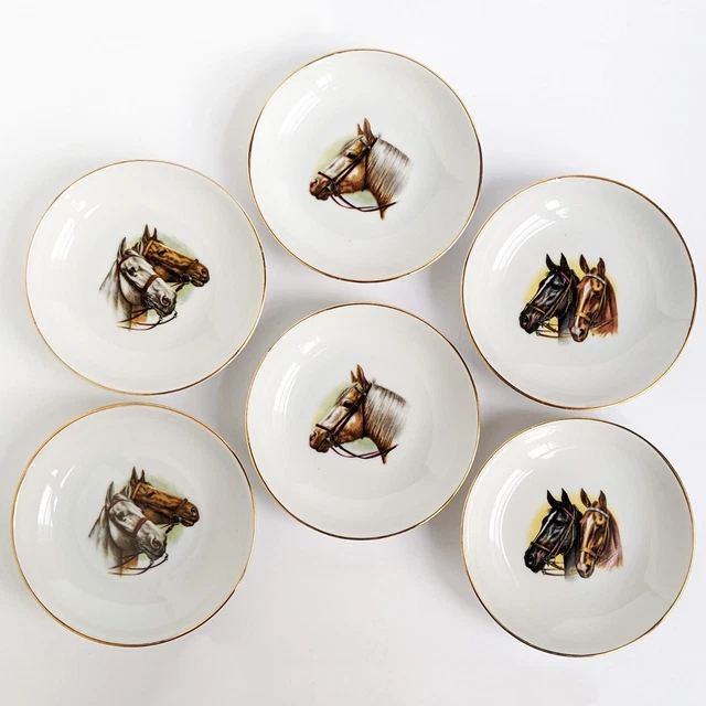 Vintage Naaman Israel Porcelain 4" Saucers w/ Horses Heads Set Of 6 / 3 Pairs