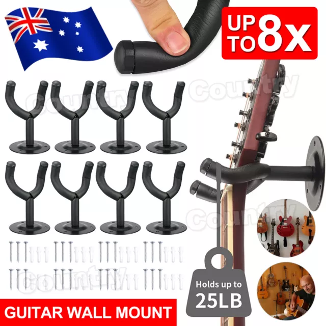 Upto 8x Guitar Wall Mount Hanger Padded Holder Hook Keeper Bass Ukulele Banjos