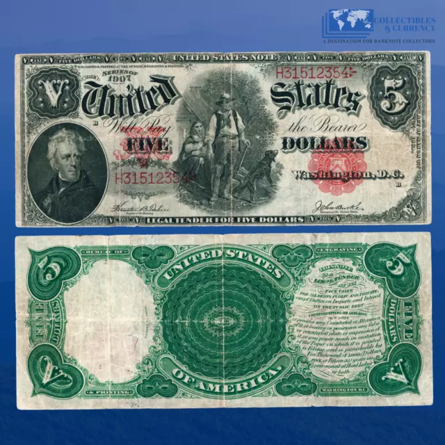 Fr.88 1907 $5 Five Dollars "WOODCHOPPER" Legal Tender Note, VF #12354