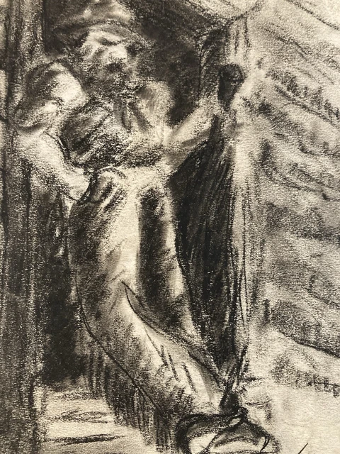 Dessin Original Au Fusain Années 70 - Portrait De Femme Expressionniste, à Identifier
