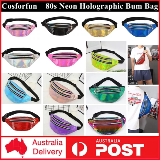 80s Neon Holographic Bum Bag Hip Hop Retro 1980s Fluro Bum Bag Costume Accessory