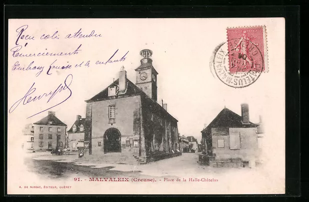 CPA Malvaleix, Place de la Halle-Châtelus 1904