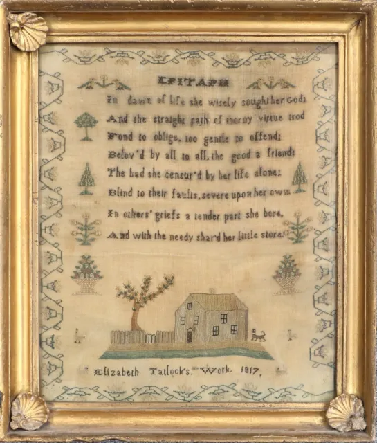 Antique Memorial Epitaph Sampler Elizabeth Tatlock 1817 framed Georgian