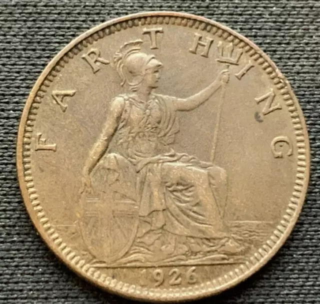 1926 UK 1 Farthing Coin AU  ( 1st year Issue ) High Grade World Coin   #C1375