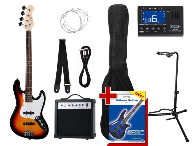Pack Basse Electrique Guitare Jazz Bass Set Amplificateur Accordeur Sac Sunburst