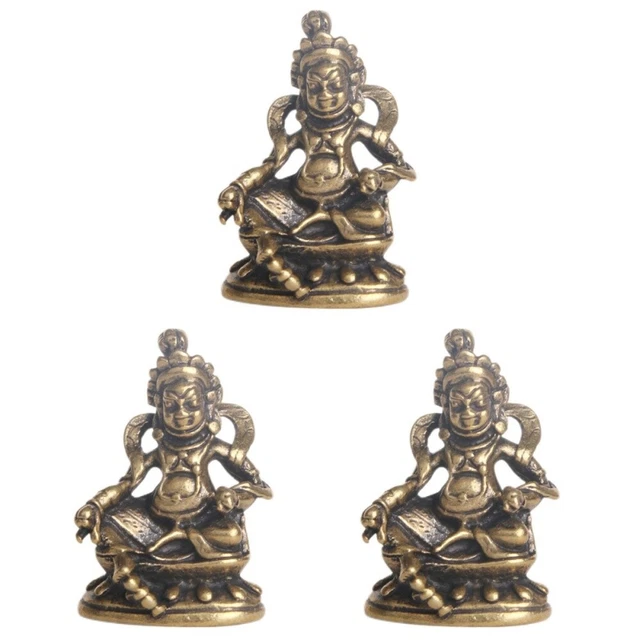 3 Pack Brass Buddha Statue Ornament Huang Caishen God Fortune Gold