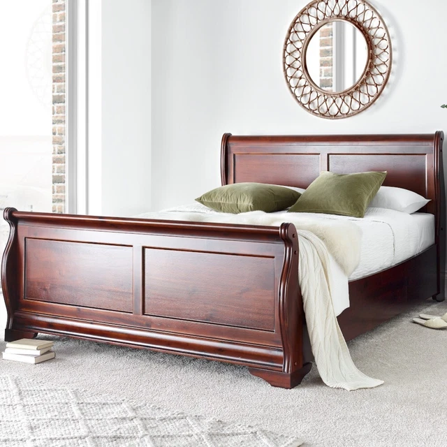 FRENCH STYLE WOODEN Sleigh Bed Mahogany Finish King Size Bed by