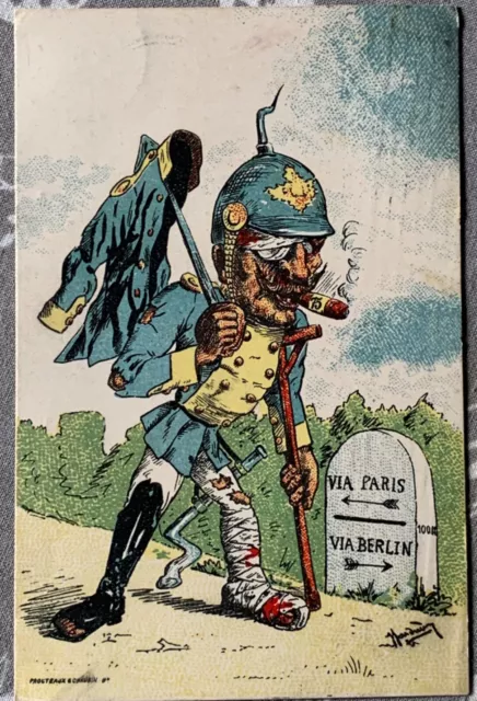 cpa WW1 illustrateur propagande Via Paris Via Berlin 1914