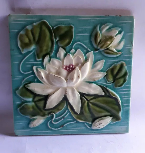 Rare Old Ceramic Flowers Tiles Porcelain Vintage Art Made In Japan