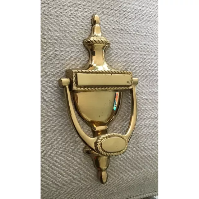 Vintage Solid Brass Engraved The Baker's Urn Style Door Knocker 7.5” x 4”