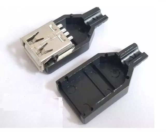 50Pcs USB2.0 Type-A Plug 4-pin female Adapter Connector jack&Black Plastic Cover