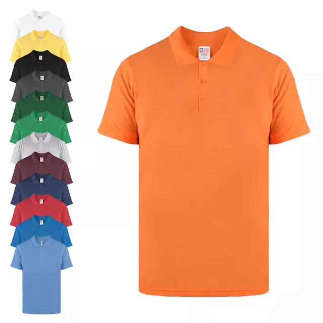 Mens Polo Shirt Short Sleeve Plain Cotton Pique Tee T-Shirt Casual Summer Top