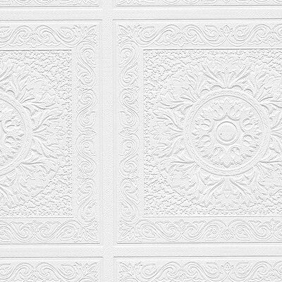 Renaissance Ceiling Tile Raised White Textured Paintable Square Wallpaper 48931