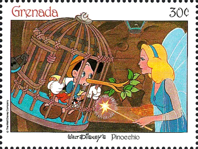 Grenada MNH Disney Zeichentrick Pinocchio Fee Zauberer Zauber Stab Grille / 172