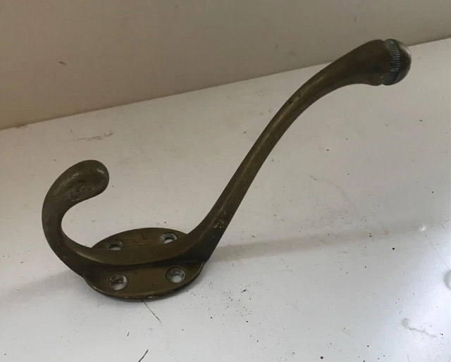 Antique Coat Hook Brass Vintage Elegant Original Reclaimed Old C4