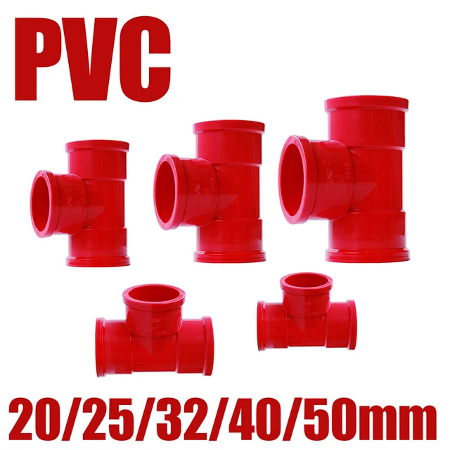 PVC TEE PIPE Coupling Connector Red T-Shaped Adapter Fitting Thickened ...