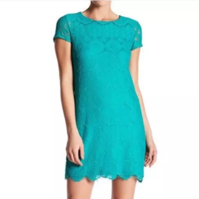 Laundry Shelli Segal Lace Medallion Shift Dress Green Mini 6