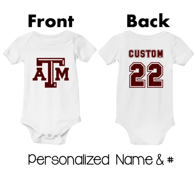 Personalized Texas A&M Aggies Newborn Infant Baby Bodysuit Jersey Alumni Gift