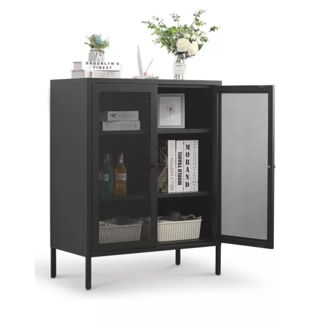 Highboard Kommode Sideboard Mesh aus Metall mit Meshtüren 2 Einlegeböden Schrank