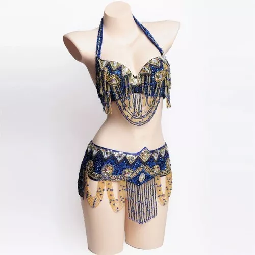 Special Customizable Hand Beaded Oriental Belly Dance Costumes Bra Belt XL Size