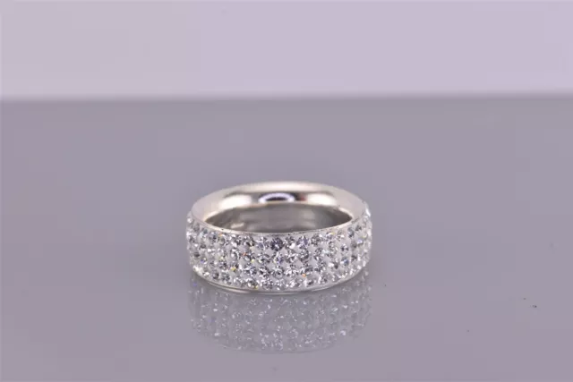 Sterling Silver 7mm Pave Clustered Accented Eternity Cuff Band Ring 925 Sz: 5