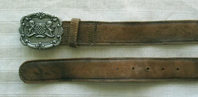 Brauner Trachtengürtel - Leder  - Schnalle Metall - Antik-Style - Gr. L - Xl